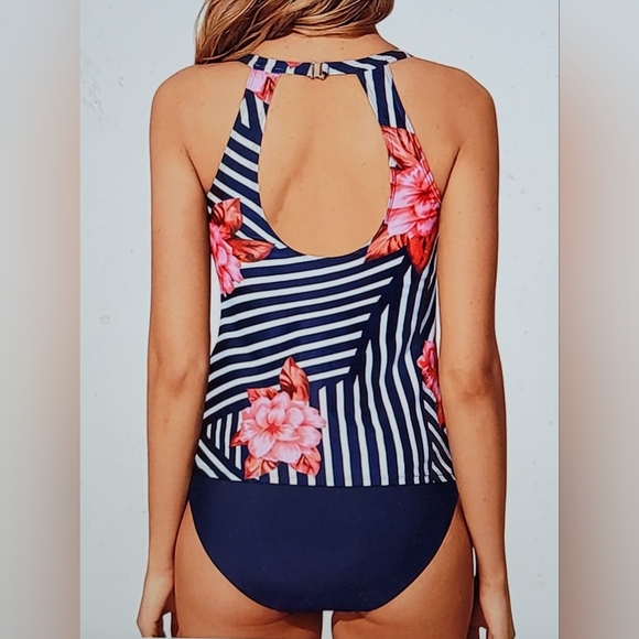 NWT tear drop cut out padded A line high waisted padded tankini large swim suit - Picture 3 of 13